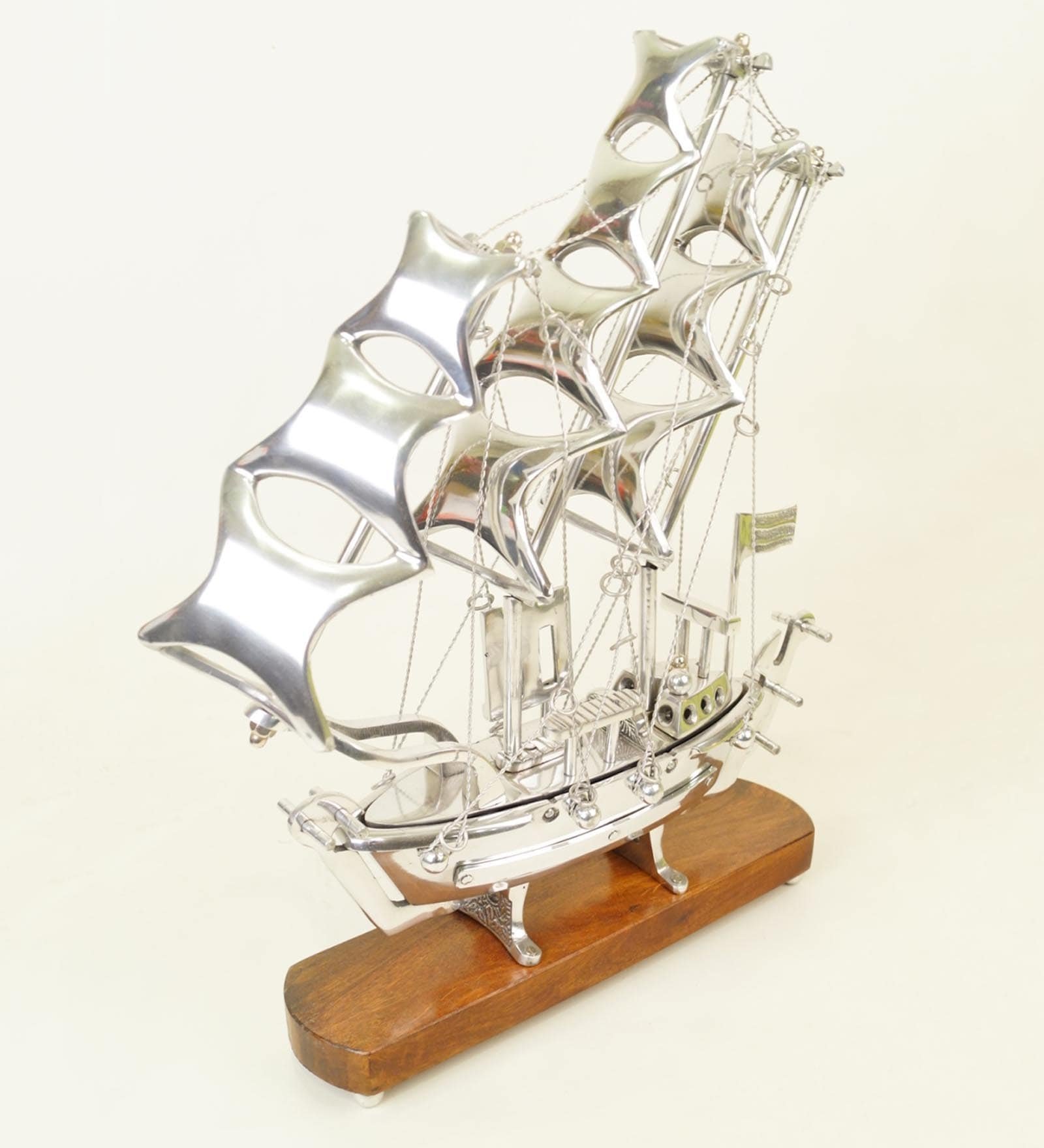 Chrome & Brown Wood & Metal Ship